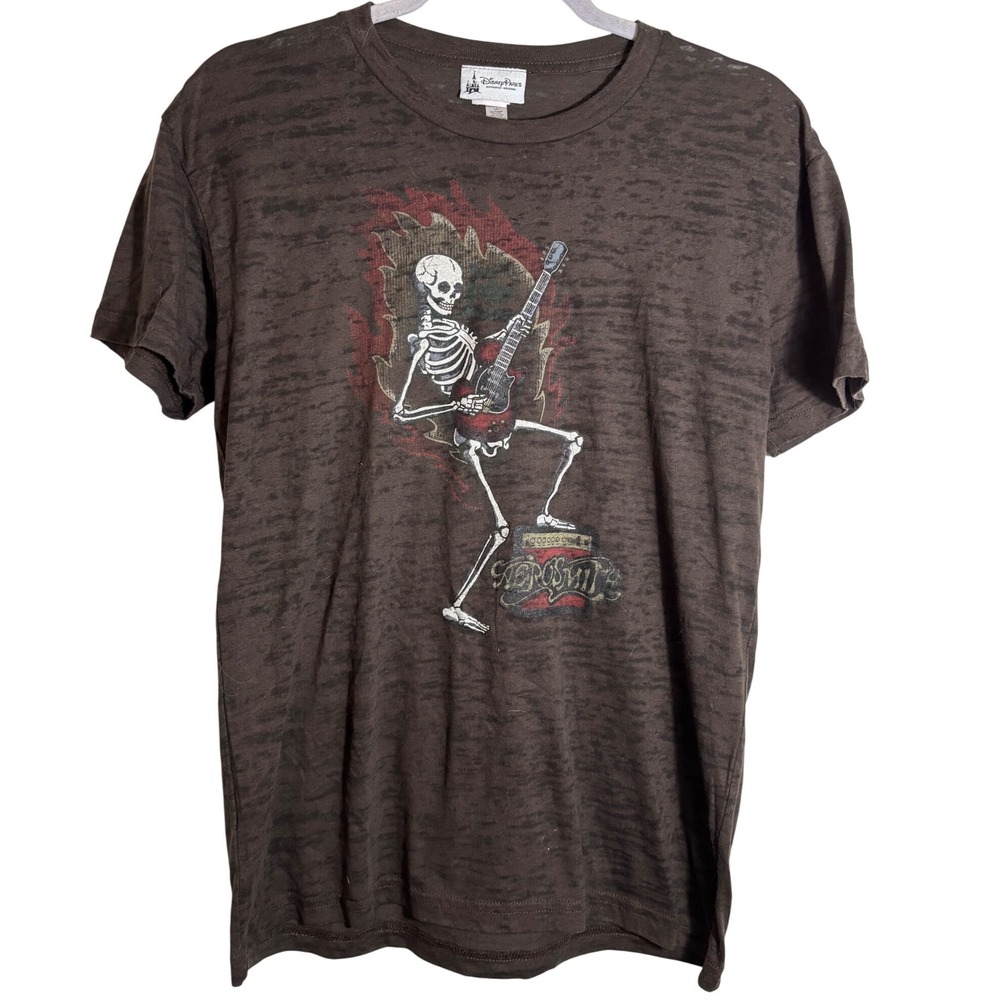 Disney Park Aerosmith Rock n Roller Coaster Skelton Guitar Burnout T-Shirt Large